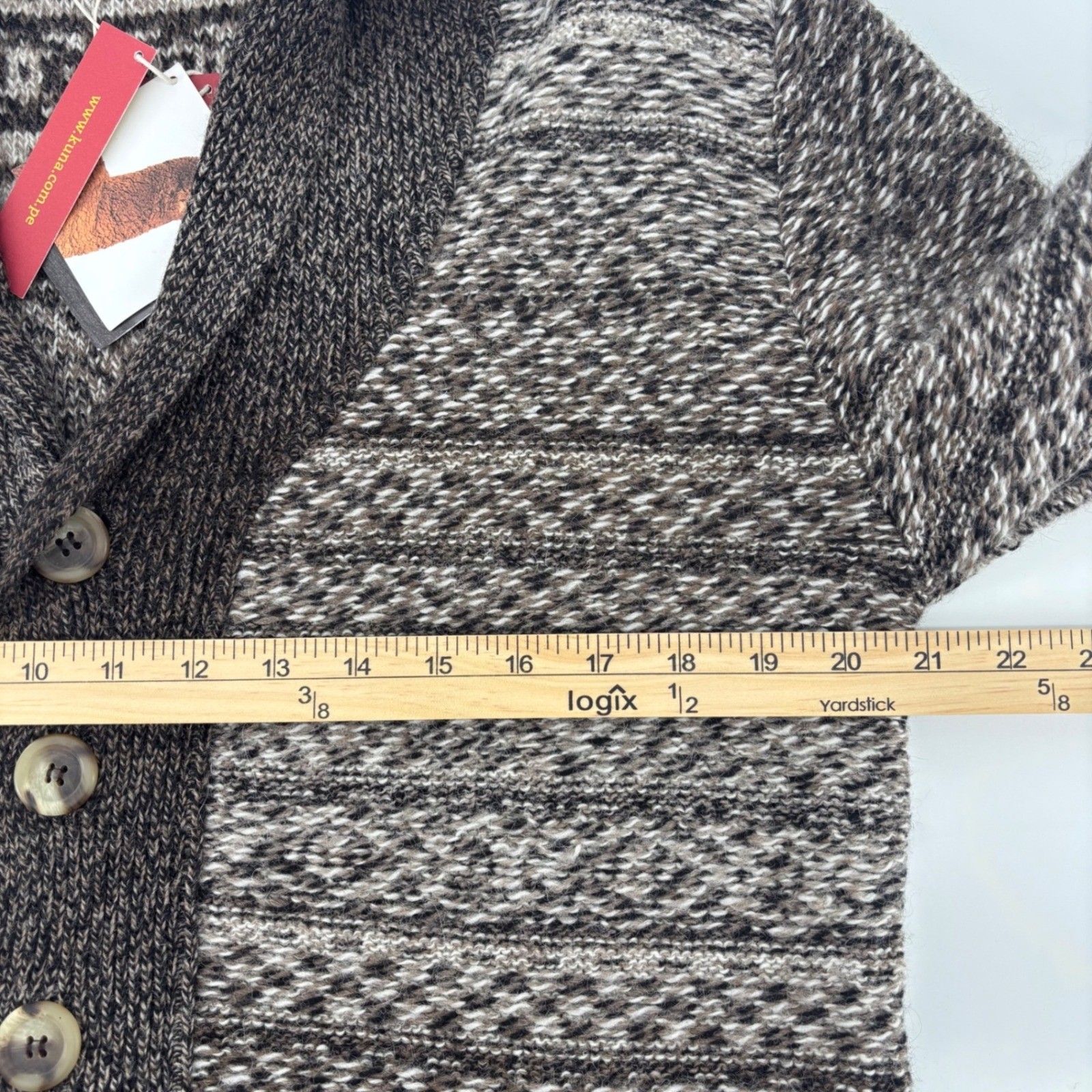 Kuna Kiosko Cardigan Mens M Brown 100% Baby Alpaca Shawl Collar Nwt Cardigan — image 5 of 8